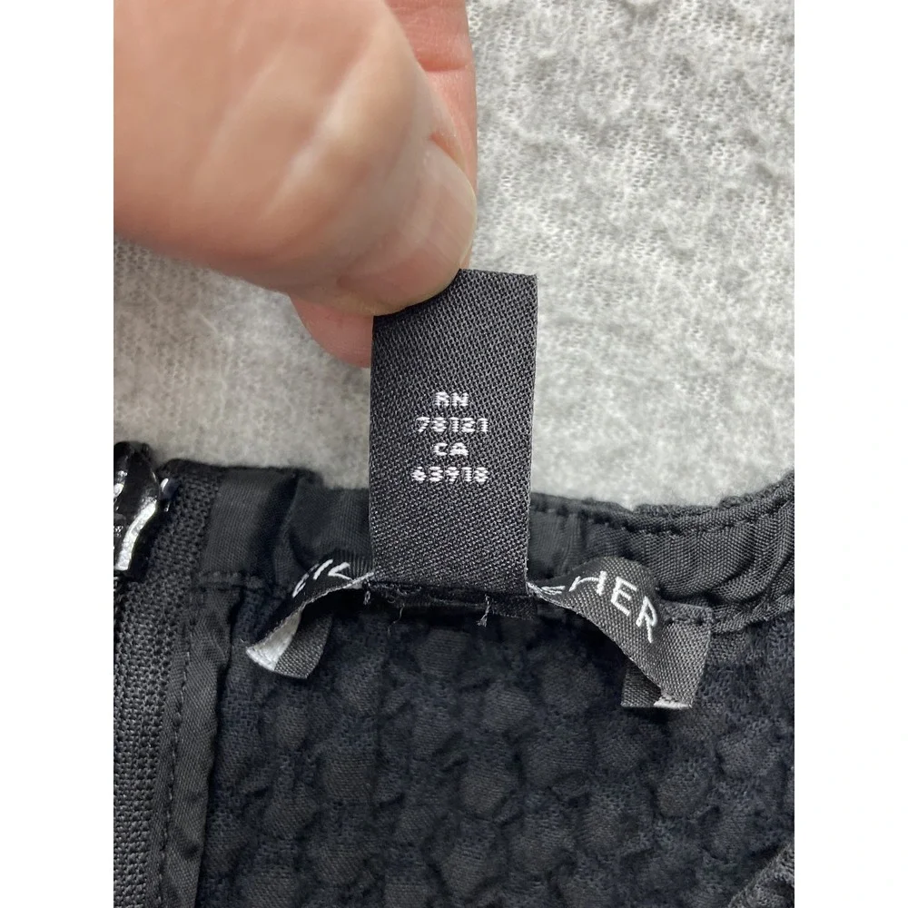 Eileen Fisher Dress Womens L Black Textured Knit Shift Zip Back Short Sleeve